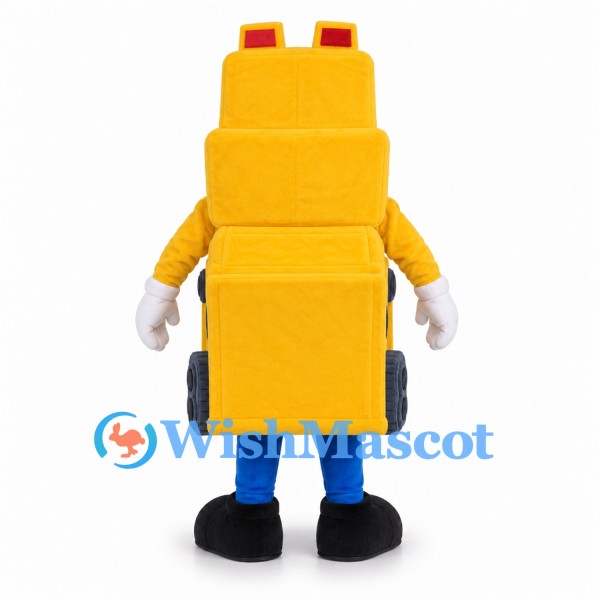 Yellow Bulldozer Mascot Costume with Blue Legs