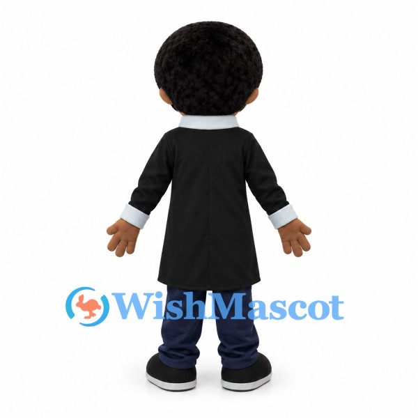 Man Mascot Costume with Black Robe and Curly Hair