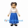 Woman Mascot Costume with Cream Blouse and Blue Skirt