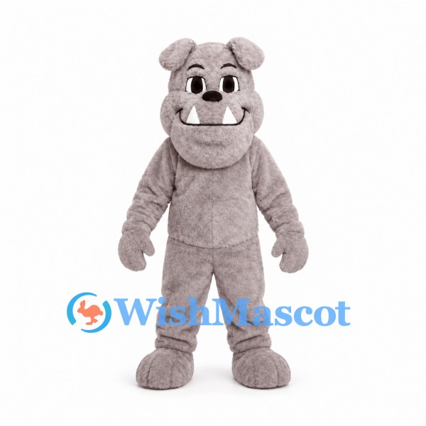 Gray Bulldog Mascot Costume with Large White Teeth