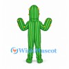 Green Cactus Mascot Costume with Yellow Stripes and Face Opening