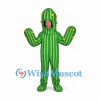 Green Cactus Mascot Costume with Yellow Stripes and Face Opening