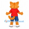 Orange Cat Mascot Costume with Red Shirt and Blue Shorts