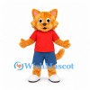 Orange Cat Mascot Costume with Red Shirt and Blue Shorts