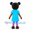 Girl Mascot Costume with Hair Buns and Turquoise Dress