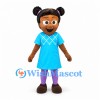 Girl Mascot Costume with Hair Buns and Turquoise Dress