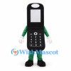Black Flip Phone Mascot Costume with Green Arms and Legs
