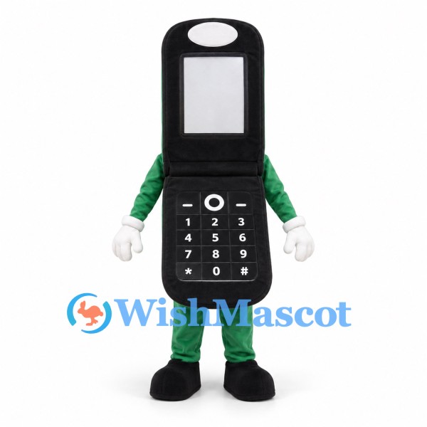 Black Flip Phone Mascot Costume with Green Arms and Legs