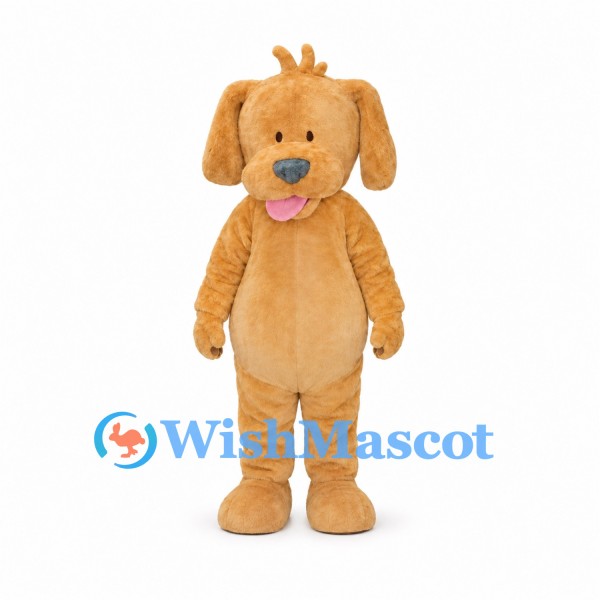 Golden Dog Mascot Costume with Floppy Ears and Pink Tongue