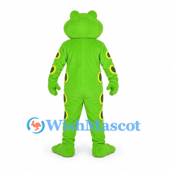 Green Frog Mascot Costume with Yellow Belly and Ring Spots