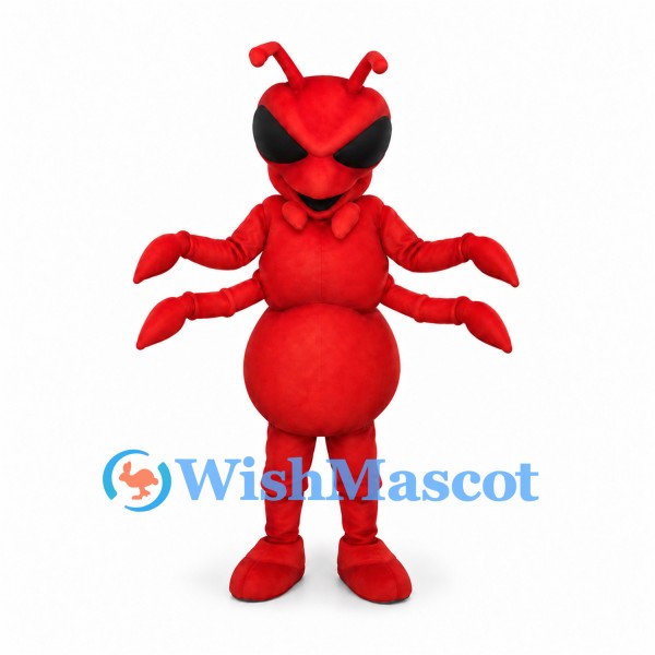 Red Ant Mascot Costume with Black Eye Mask and Four Arms