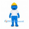 Blue Construction Worker Mascot Costume with Yellow Hard Hat
