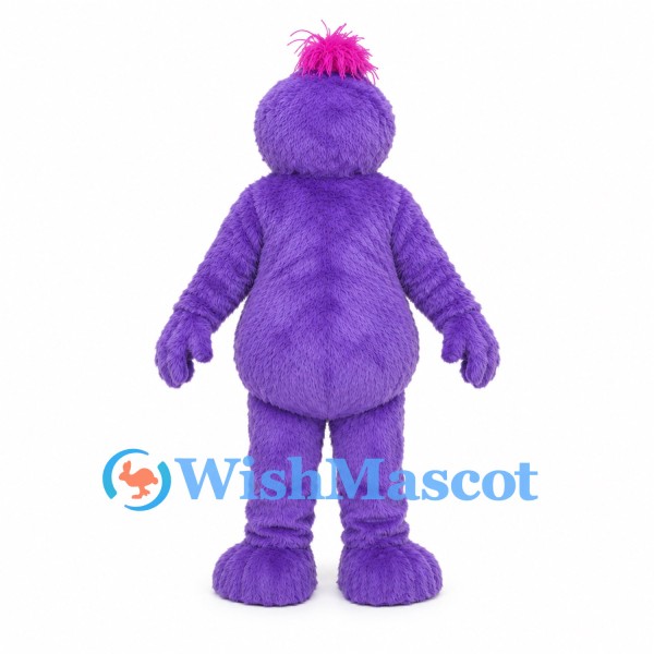 Purple Monster Mascot Costume with Pink Hair Tuft