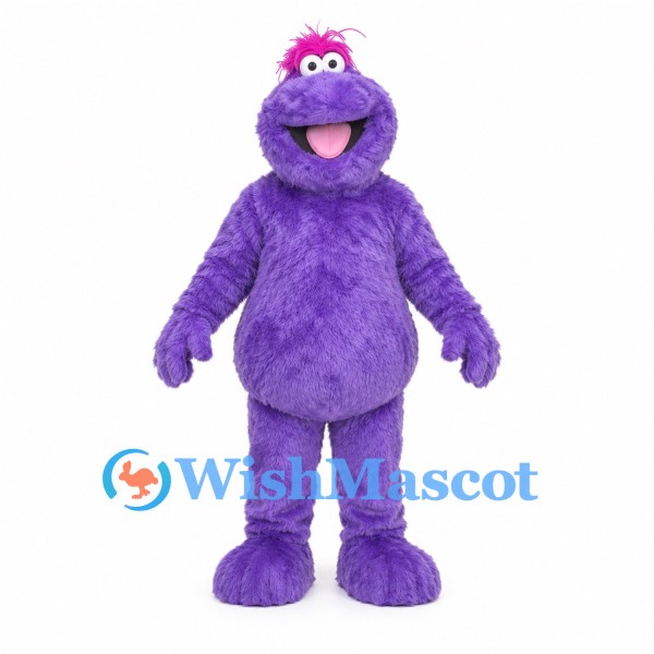 Purple Monster Mascot Costume with Pink Hair Tuft