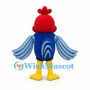 Rooster Mascot Costume with Red Head and Blue Striped Wings