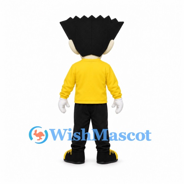 Boy Mascot Costume with Black Spiky Hair and Yellow Shirt