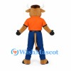 Bull Mascot Costume with Orange Shirt and Blue Trousers