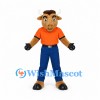 Bull Mascot Costume with Orange Shirt and Blue Trousers