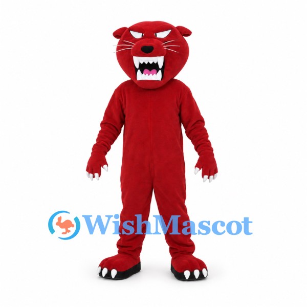 Red Panther Mascot Costume with White Fangs