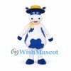 Blue and White Cow Mascot Costume with Yellow Hat and Scarf