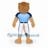 Lion Mascot Costume with Blue Football Jersey and White Pants