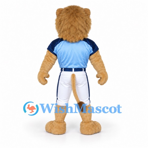 Lion Mascot Costume with Blue Football Jersey and White Pants