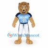 Lion Mascot Costume with Blue Football Jersey and White Pants