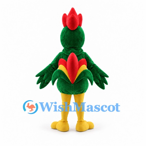 Green Rooster Mascot Costume with Red Comb and Yellow Legs