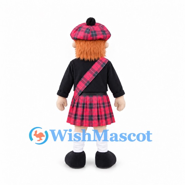 Man Mascot Costume with Red Tartan Kilt and Tam Hat