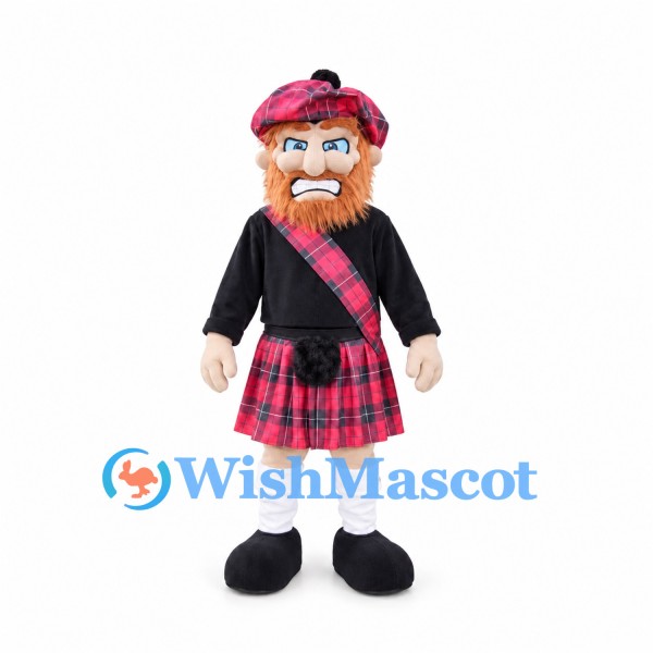 Man Mascot Costume with Red Tartan Kilt and Tam Hat
