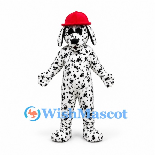 Dalmatian Mascot Costume with Red Firefighter Helmet