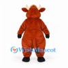 Brown Bull Mascot Costume with White Horns and Yellow Chest Patch
