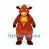 Brown Bull Mascot Costume with White Horns and Yellow Chest Patch