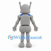 Gray Robot Mascot Costume with Long Antennae and Blue Shoulder Details