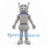 Gray Robot Mascot Costume with Long Antennae and Blue Shoulder Details