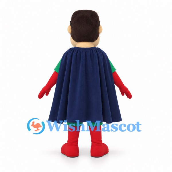 Superhero Mascot Costume with Green Suit and Navy Cape