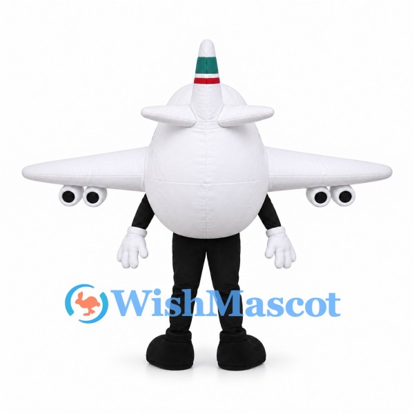 Airplane Mascot Costume with White Wings and Green Stripe