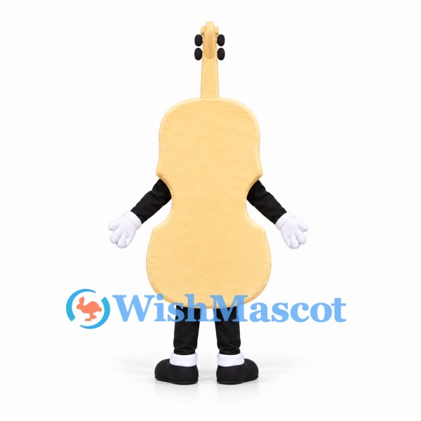 Guitar Mascot Costume with Wood-Tone Body and White Gloves
