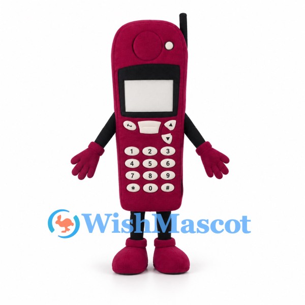 Burgundy Mobile Phone Mascot Costume with White Keypad