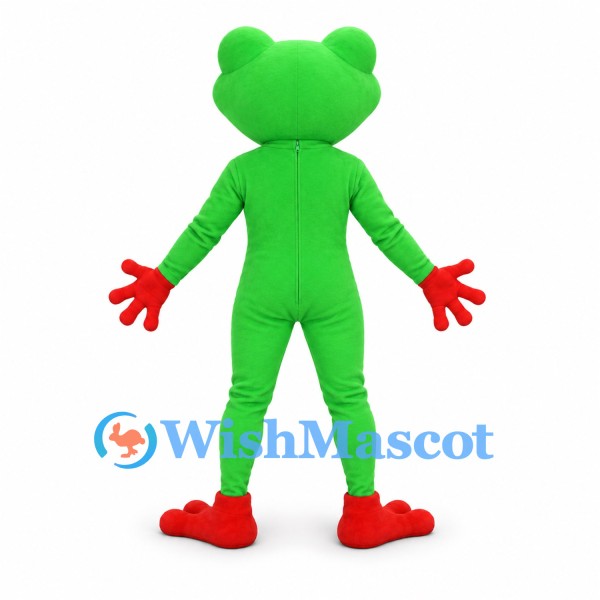Green Frog Mascot Costume with Red Hands and Feet