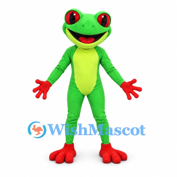 Green Frog Mascot Costume with Red Hands and Feet