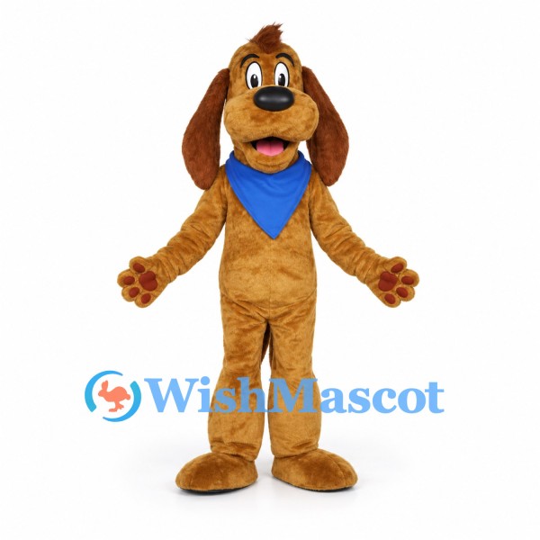 Brown Dog Mascot Costume with Blue Bandana