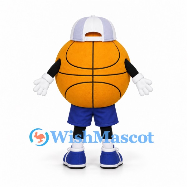 Basketball Mascot Costume with White Cap and Blue Shorts