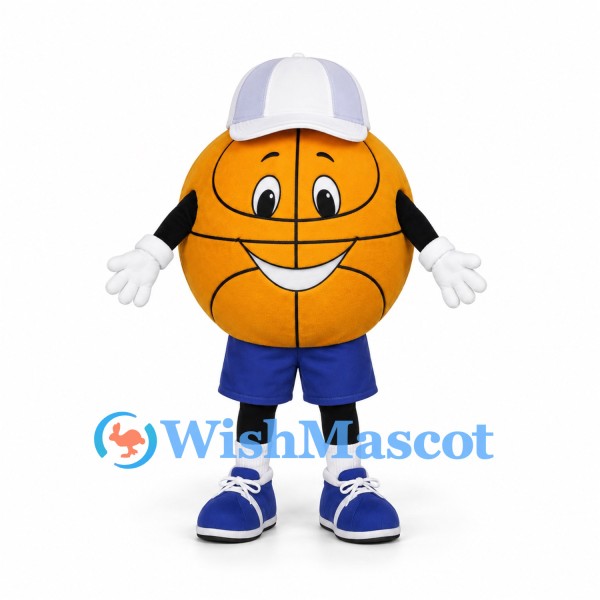 Basketball Mascot Costume with White Cap and Blue Shorts