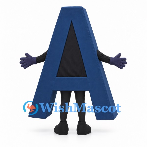 Letter A Mascot Costume in Navy Blue with Black Legs