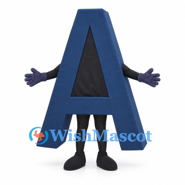 Letter A Mascot Costume in Navy Blue with Black Legs