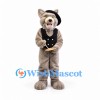 Gray Tabby Cat Mascot Costume with Black Beret and Vest