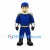 Pilot Mascot Costume with Blue Uniform and Gold Jetpack