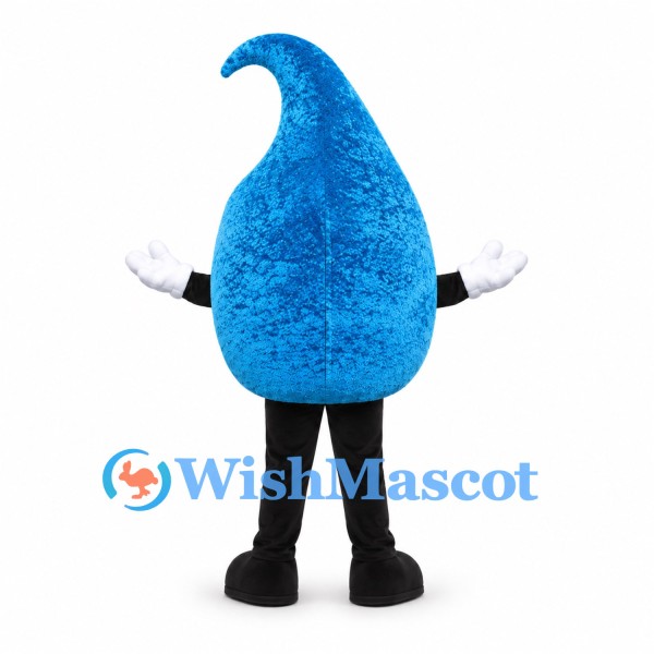 Blue Water Drop Mascot Costume with Curled Top and Textured Fabric