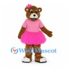 Brown Bear Mascot Costume with Pink Tutu and Hair Bow